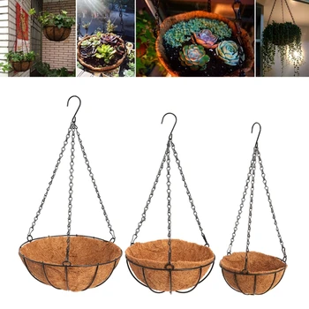 Visi Kokosovo Rastlinskih Cvetlični lonček Košarico Obloge Planter Vrt Dekor Železa Umetnosti D0AC