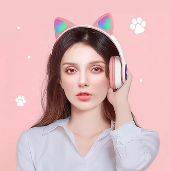 Vococal Bluetooth 5.0 Zložljive Slušalke Luštna Mačka Ušesa LED Brezžične Slušalke s Stereo Zvokom za Otroke Chrismas Darilo
