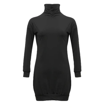 Vroče Prodaje Toplo Turtleneck Dolg Rokav Obleka Čar Ženske Vestidos 2020 Jesen Zima Mešanica Bombaža Mini Obleka Priložnostne Trdna Obleke