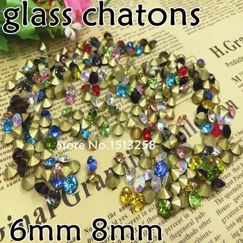 Vse Velikosti Vseh Barv, 6 mm,8 mm Stekleno Chatons ss29 ss38 Obrnjenega Nazaj Krog Kristalno Fancy Kristalno Za Nakit, Pribor