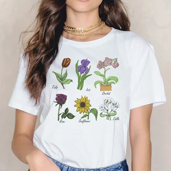 Wildflower Modi Tshirt Femme Cvetlični 90. letih Print Majica s kratkimi rokavi Tees Ženske ulzzang Sonca Rastlin Majica Femme Graphic T-shirt harajuku