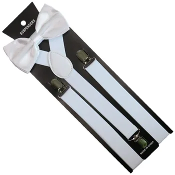 Winfox Modni Beli Moški, Ženske Naramnice Oklepaji Lok Kravato Suspender Bowtie Set