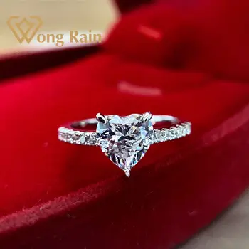 Wong Dež 925 Sterling Srebro Srce Ustvaril Moissanite Gemstone Diamanti Poroko Zaročni Prstan Fine Nakit Trgovini