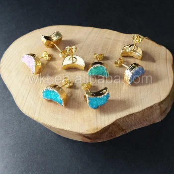 WT-E282 Moda Drobne druzy Polmeseca Uhani za ženske, nakit darilo naravnih druzy kamen s 24k zlatom strim kamen uhani