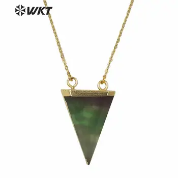 WT-N630 Neverjetno rainbow fluorite ogrlica nakit naravnih mavrica fluorite trianlge kamen s 24k zlatom trim verige ogrlice