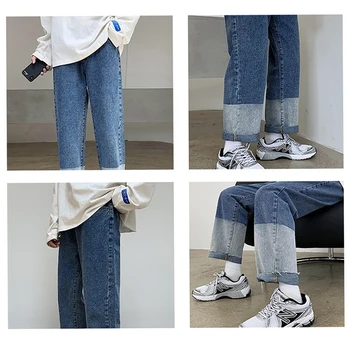 XILAIYU Pomlad/jesen gradient jeans moške svoboden ravne cevi študenta priložnostne širok noge hlače Hlače Kavboj Zadrgo moški/ženske