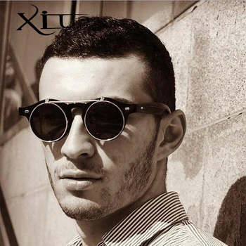 XIU Flip Up Krog Odtenek sončna Očala Retro Vintage Moški Ženske blagovne Znamke Oblikovalec sončna Očala Punk Klasična Očala UV400