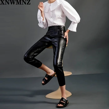 XNWMNZ Za ženske umetno usnje suh fit črne hlače z Visokim pasom, umetno usnje hlače z nevidno strani zadrgo 2020