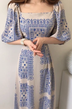 YAMDI eleganten poletje 2020 midi obleka ženske kratek rokav korejska stranka ženska-line obleke letnik kvadratnih ovratnik vestidos