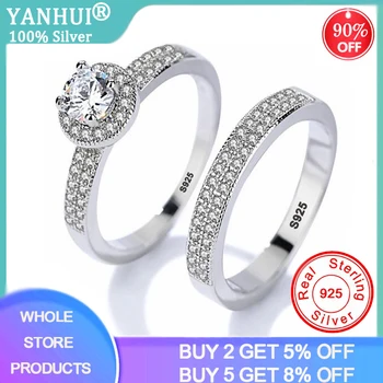 YANHUI Luksuzni Ženske Poročne Poročni prstan Prstan iz Fine Srebro 925 Nakit Obljubo, Cirkonij Diamant Udejstvovanje Obroči Za Ženske