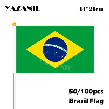 YAZANIE 14*21 cm 50/100 kozarcev Kakovosti Brazilija, Ročno Zastavo, za Športne navdušence, ki Plujejo pod Zeleno Zastavo Majhne Kodranje Shake Banner s Plastično Palico