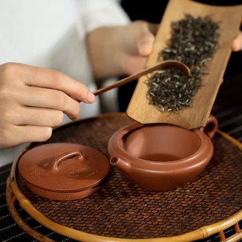 Yixing vijolično gline lonec surove rude spustu gline polno roko vklesan bambusa klobuk Han strešnik značilno, Kung Fu čajnik