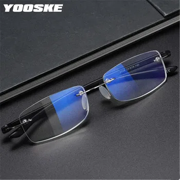 YOOSKE Anti-modra svetloba Obravnavi Očala Ženske Moški Rimless Ultralahkimi, Daljnovidnost Očala Dioptrije Presbyopic +1.0 1.5 2.0 2.5 3.0