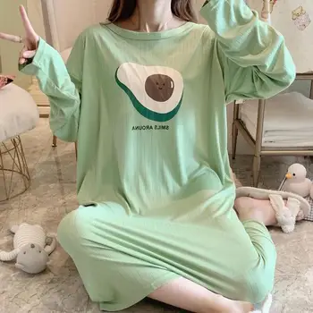 YRRFUOT 2020 korejski Modni Stil Dolgo sleeved Svoboden dvostranski Mleko Svilene Luknjo Nightdress Ženske Pižame Priložnostne Domov Oblačila