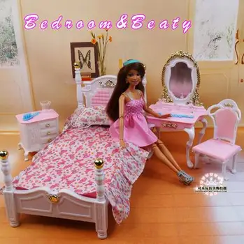 Za barbie posteljo in Spalnica Pohištvo dodatki set Princesa posteljo toaletno mizico kabinet Lutke in Spalnica Pohištvo