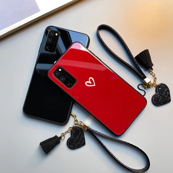 Za Huawei Honor V30 Pro 20i 20 Lite Primeru Brezplačnih trak Rdeče, Črno Srce Težko, Kaljeno Steklo Kritje Za Huawei Honor 20s Ohišje