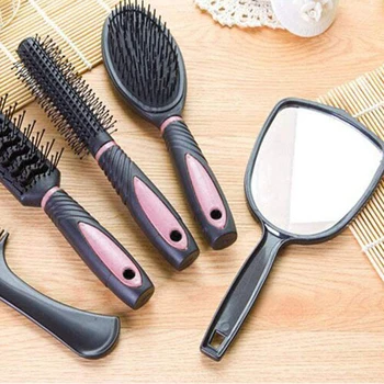 Za Nego las Brush Set Ženske Glavnik Komplet Ženske Salon Las, Masaža Professional Hair Styling Orodja, s Ogledalo Držalo bang roller 5PCS