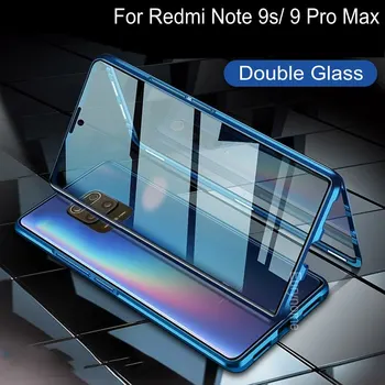 Za Xiaomi Redmi Opomba 9 9 Pro Max Primeru Dvojno Stransko Steklo 360 Popolno Zaščito Kritje Magnetni Adsorpcije Kovinski Okvir Ohišje POCO X3