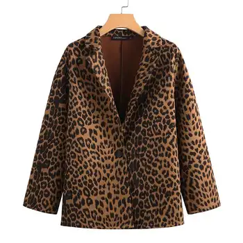 ZANZEA Leopard Moda Tiskane Plasti Žensk River Jopiči Jeseni Dolg Rokav Outwears Ženski Gumb Površniki Prevelik Dres 7