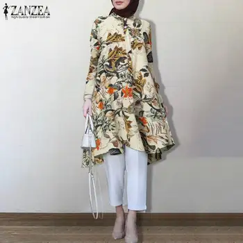 ZANZEA Ženske Majice Pakistanski Afriške Dolgo Vrhovi Ženski Cvetlični Blusas Islam Oblačila Mujer Dubaj Abaya Turčija Hidžab Muslimanskih Bluzo