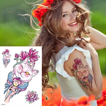 Začasni Tattoo Nalepke velikosti 6pcs/veliko body art cvet Mesečini Mačka vode Prenesti Ponaredek Tatoo Flash tatto za ženske, moške