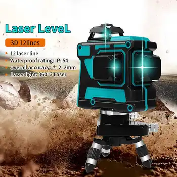 ZEAST Laser 12 Ravni Vrstice Modro 4D Samodejno Self Izravnavanje 360 Rotacijski Navpično Vodoravno Križ Line Level Merilni Instrumenti