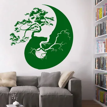 Zen vinilna Yin Yang Drevo Azijski Stil Dekoracijo Doma Knjiga Soba Vinil Dnevni Sobi Notranje zadeve samolepilne Stenske Nalepke Y462