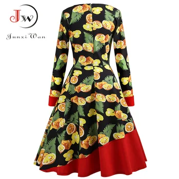 Zimske Obleke Long Sleeve Vintage Cvjetnim Tiskanja Ženske Priložnostne Jeseni Plus velikost Oblačila 50s Elegantne Retro Stranka Oblačila
