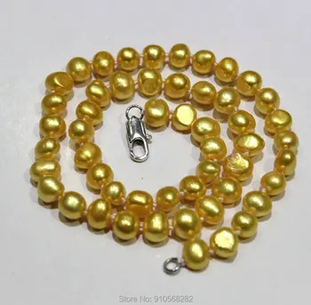 Zlati sladkovodnih biserna ogrlica, Baročno 7-8 mm 17INCH