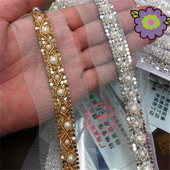 Zlato in srebro čipke pribor Pearl beaded čipke ovratnik dekorativni diy dodatna oprema