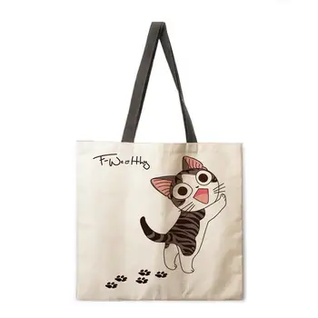 Zložljiva nakupovalna torba risanka sir mačka dame torba ženski prosti čas torbici prostem plaže vrečko ženski tote vrečko