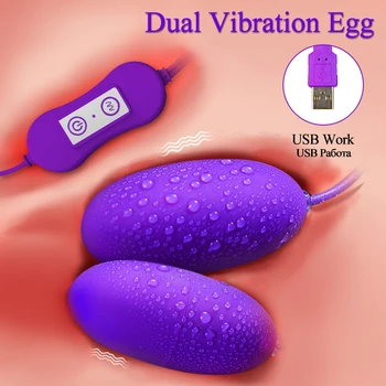 Zmogljiv Mini Dvojna Vibracijska Jajčka Silikonski USB Izključite Nepremočljiva Stimulator Klitoris Massager Vibrator Prenosni Sex Igrača za Ženske