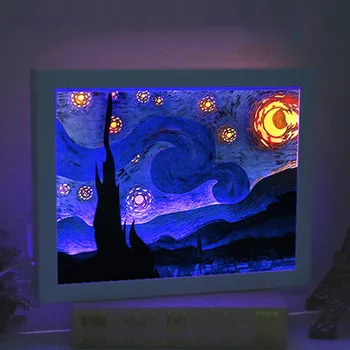 Zvezdnato Noč Ob Postelji Svetilka, Led Svetloba Notranja Razsvetljava Van Gogh Veilleuse Enfant Doma Deco Posteljo Usb Star Nachtlamp Soba Dekoracijo