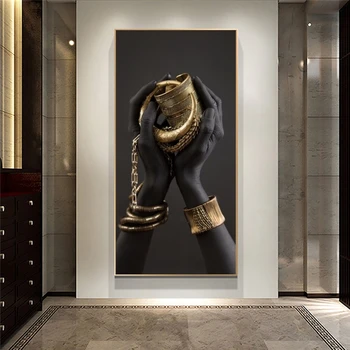 Črna Roka S Zlati Nakit Platno Slikarstvo Na Steno, Plakatov In Fotografij Afriške Umetnosti Moderne Slike Doma Dekoracijo