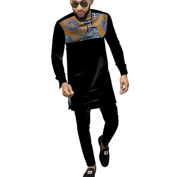 Črni Afriški Cothes Za Moške Dashiki Nacionalni Človek Mozaik Majica S Trdimi, Dolge Hlače Meri Afriki Oblačila