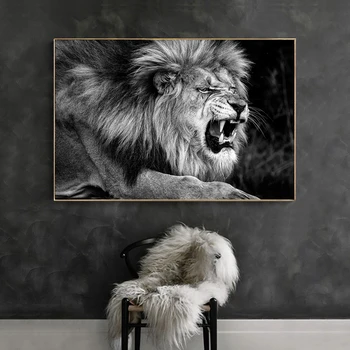 Črno Beli Divji Lev Živali Platno Slikarstvo Plakatov in Fotografij Cuadros Rjoveč Lev Stenskih slikah, za Dnevna Soba Dekor