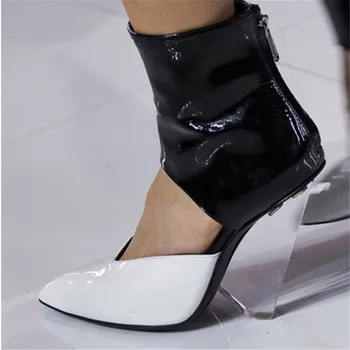 Škornji za ženske pregledna, jasno Pvc visoke Pete kratek botas mujer srebrne sandale za ženske 2019 izrežemo poletni čevlji