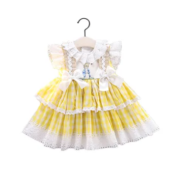Špansko Poletje Lolita Vestidos Princesa Poletne Obleke Stranka Obleko za Luštna Punca Rumena Foral Obleko Za Baby Girl