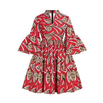 Ženska Afriške Ankara Print Maxi Obleko Tradicionalnih Priložnostne Obleke Obleko 2021 Moda Lotus Rokav V Vratu Afriške Ženske Obleke