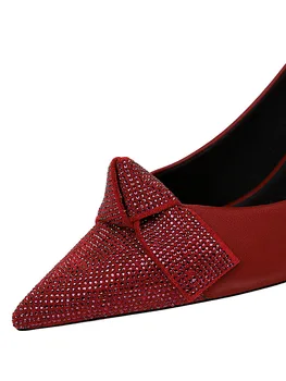 Ženske enotni čevlji kovin v visokih petah eleganten modni stranka plitvo usta diamond bowknot