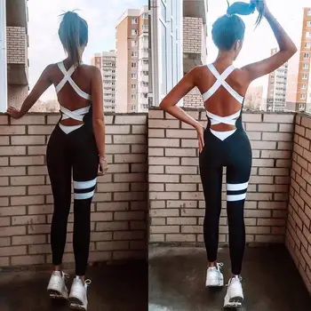 Ženske, joga obrabe stretch športne hlače seksi backless športna fitnes tekaški športni obleko