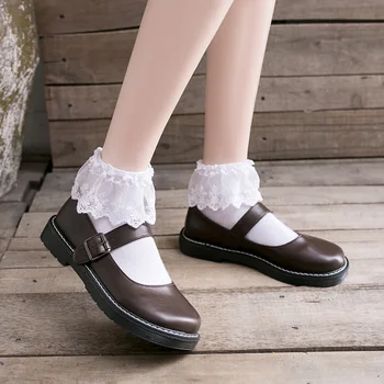 Ženske Stanovanj čevlji Velike velikosti 3 cm povečanje College Veter krog sponke debelo skorjo muffin čevlji majhna lutka čevlji Usnjeni čevlji Sladko