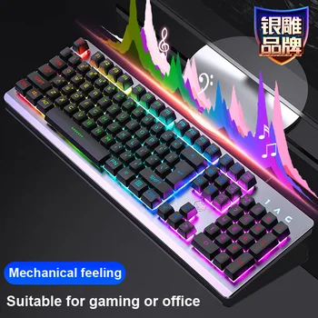 Žično Gaming Tipkovnica Mehanske Občutek, Osvetljene Tipkovnice USB 104 Keycaps Tipkovnico Računalnika Igra Klaviature ruske nalepka