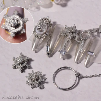 1 Kos Vrtljiva Luksuzni Cirkon Snežinka 3D Nail Art Nosorogovo Dekoracijo Diamond Crystal Spin Nakit Manikura Design za dodatno Opremo