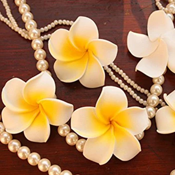 100 kos Hawaiian Frangipani Pene Flower Glave Decor za Poroko Obrti - Rumena 7 cm