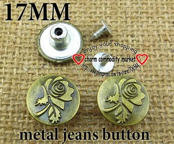 1000PCS 17 MM besedo SERIJE metal kavbojke gumb za šivanje obleke, pribor pismo jean star gumbi JNB-001