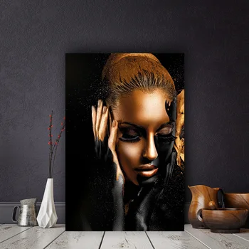 105x150cm Črno Zlato Golih Afriške Umetnosti Ženska Oljna slika na Platnu Cuadros Plakatov in Fotografij Stenske Slike za dnevno Sobo