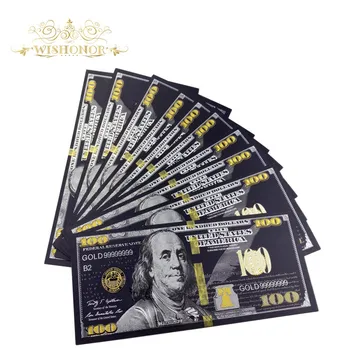10Pcs/veliko Ameriško Črno Zlato Bankovec za 100 Dolarjev USD Zlato Folijo Bankovcev Ponarejeni Denar Za Zbiranje Daril