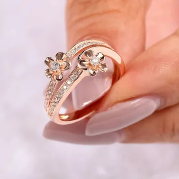 14K Rose Zlata Poroka Diamantni Prstan za Ženske Luksuzni Posla Bizuteria Anillos Gemstone 14K Zlato je Povečal in Diamantni Poročni Prstan