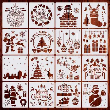 16Pcs/Set DIY Vesel Božič Risba, Matrica Predloge Okrasni Papir Slikarstvo